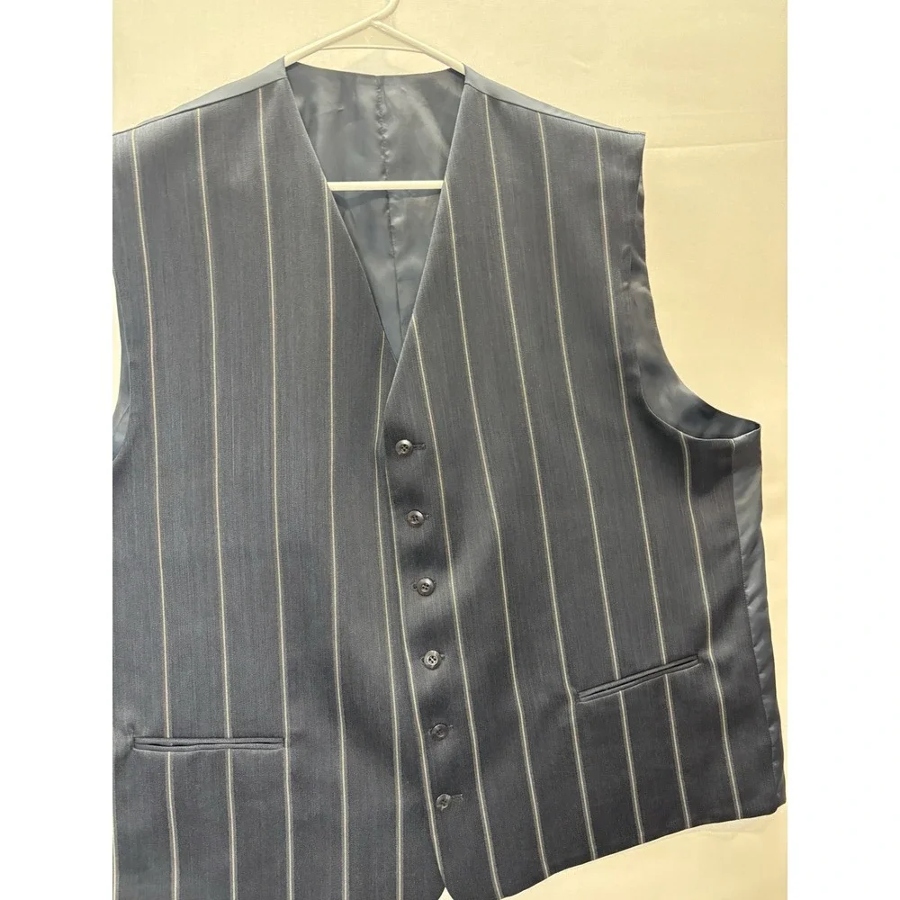 Men's Reversible Formal Vest Navy Blue Pinstripe Satin Waistcoat Suit Vest
